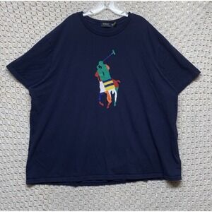 Polo Ralph Lauren T-Shirt Size 3XB  Navy Blue Big Logo Crew Neck 100%Cotton